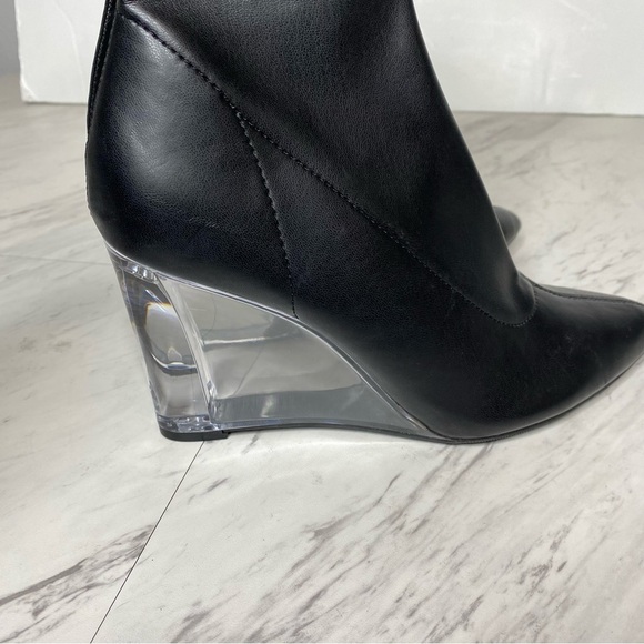 Open Edit Erika Black Faux Leather Pointy Toe Wedge Heel Bootie 7 1/2 M - Picture 10 of 16